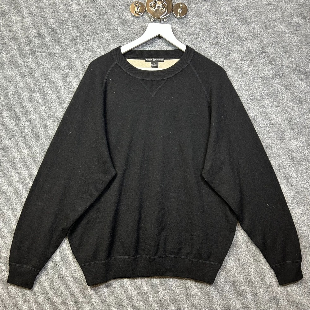 Autumn Cashmere Sweater Men's Black Pure Cashmere Crewneck Luxury Classic - XL